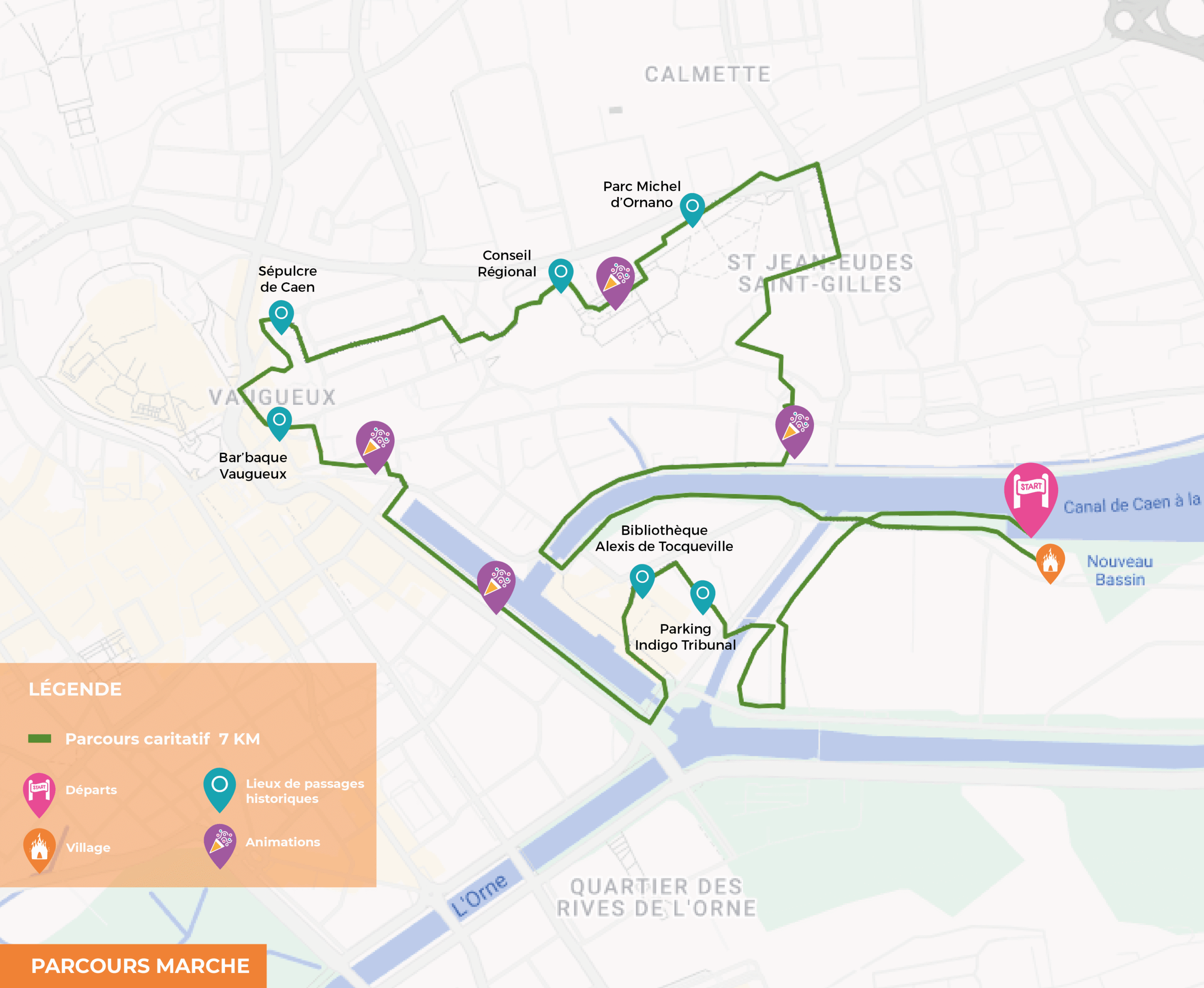 CCB-Carte-Marche-7km Parcours trails urbains nocturnes Caen ça bouge - Decathlon 7km, 14km, 24km