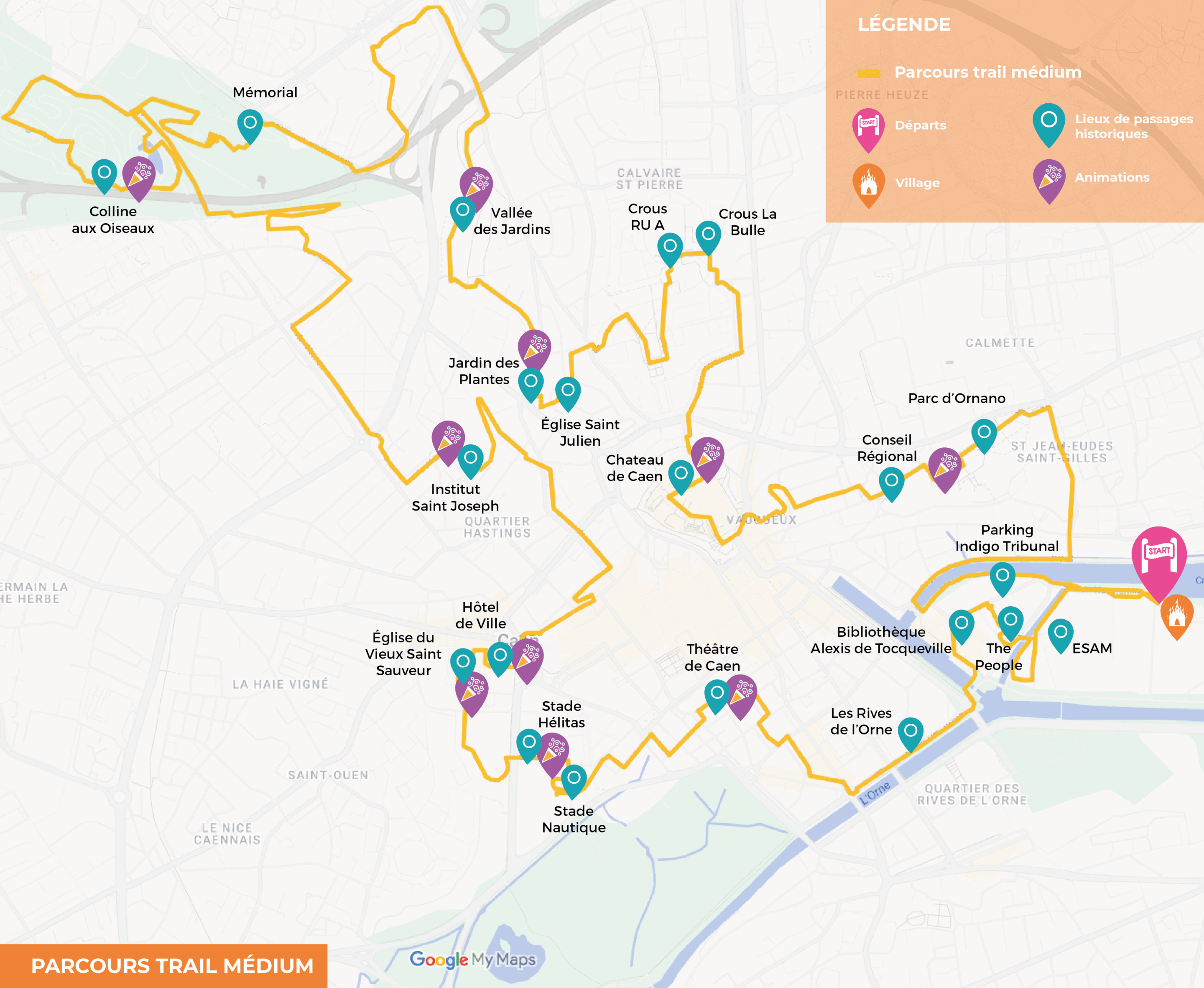 CCB-Carte-Trail-Medium Parcours trails urbains nocturnes Caen ça bouge - Decathlon 7km, 14km, 24km